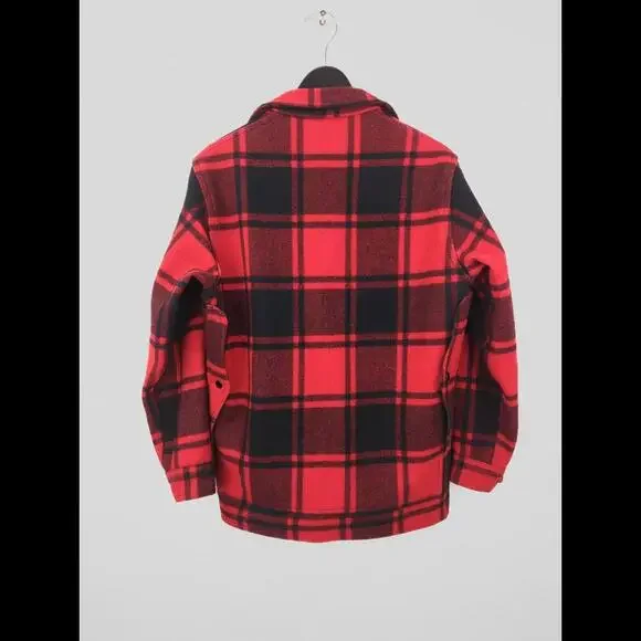 VTG PENDLETON Sz US S Black Red Buffalo Plaid Mackinaw Hunting Jacket 4 Pocket
